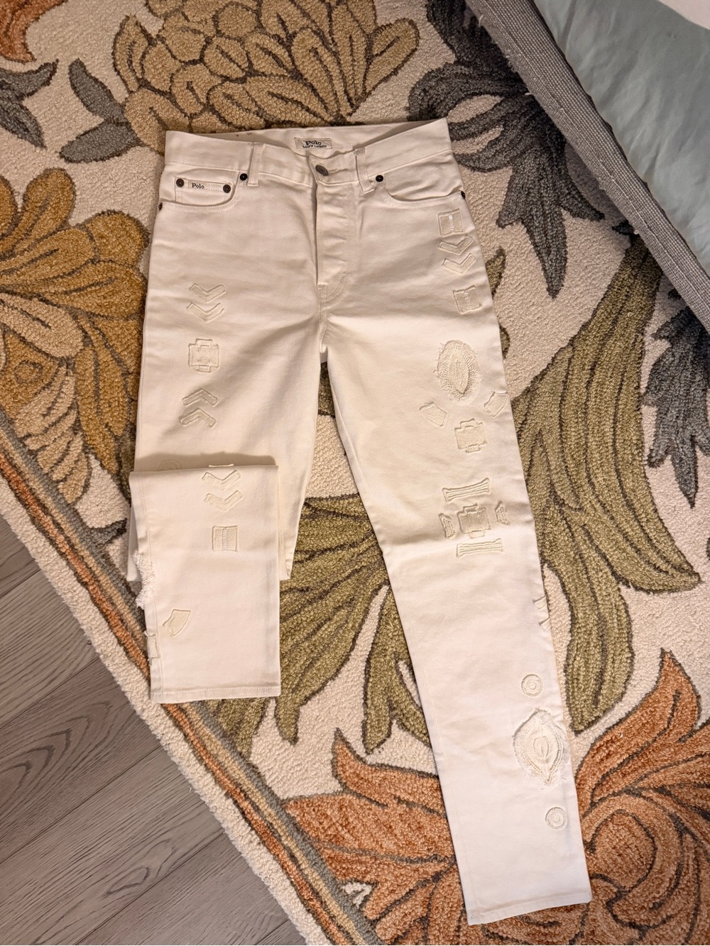 Ralph Lauren White Embroidered Cropped Jeans